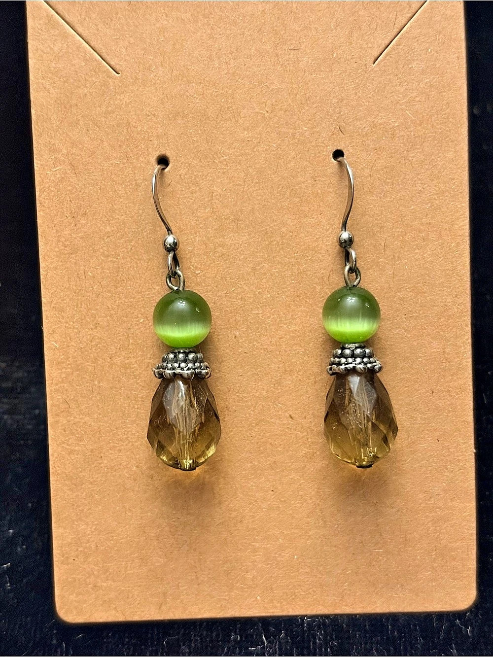 Green & Brown Drop Earrings Like New